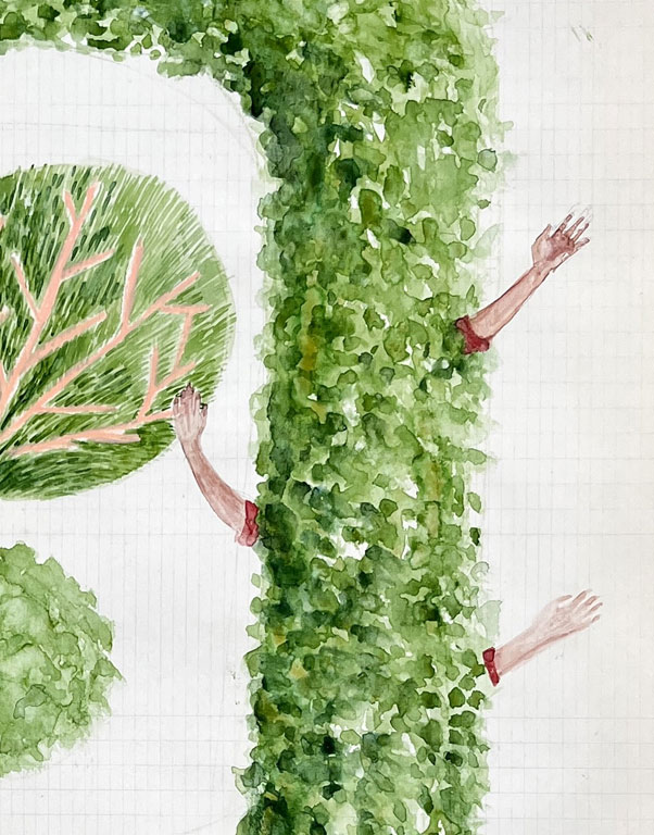 <p><span style="color: #808080; font-size: 8pt;">Coordenadas 10 (detalle) / Coordinates 10 (detail). <br>
Lápiz y acuarela sobre papel antiguo/ Pencil and watercolor on old paper. 56x44 cm. 2025