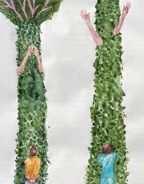 <p><span style="color: #808080; font-size: 8pt;">Coordenadas 9 (detalle) / Coordinates 9 (detail). <br>
Lápiz y acuarela sobre papel antiguo/ Pencil and watercolor on old paper. 56x44 cm. 2025